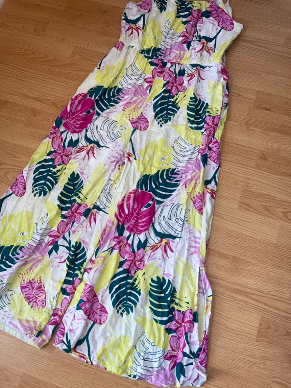 Nicole Miller Linen Blend Tropical Wide Leg Jumpsuit Overalls Size Medium - Picture 4 of 14